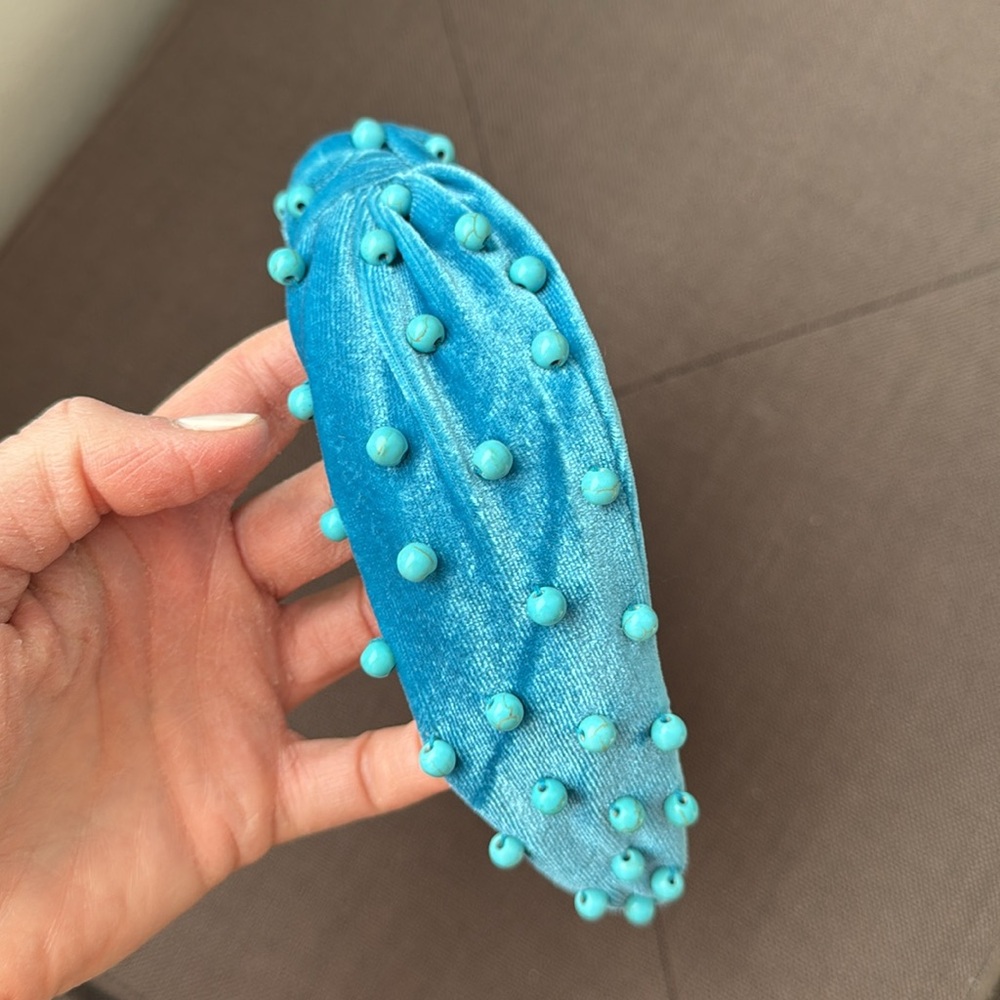 Turquoise Velvet Beaded Headband - Picture 6 of 6